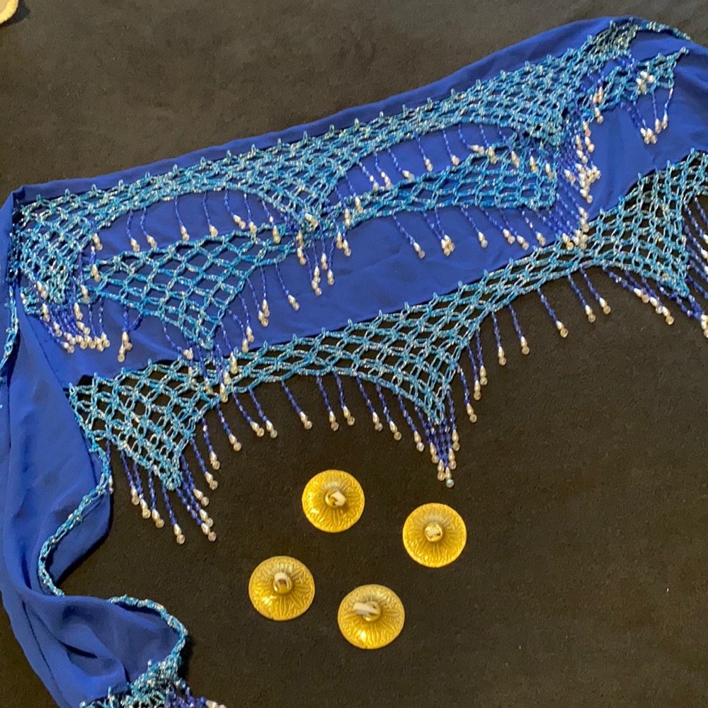 Belly dance hip skirt scarf and finger cymbals